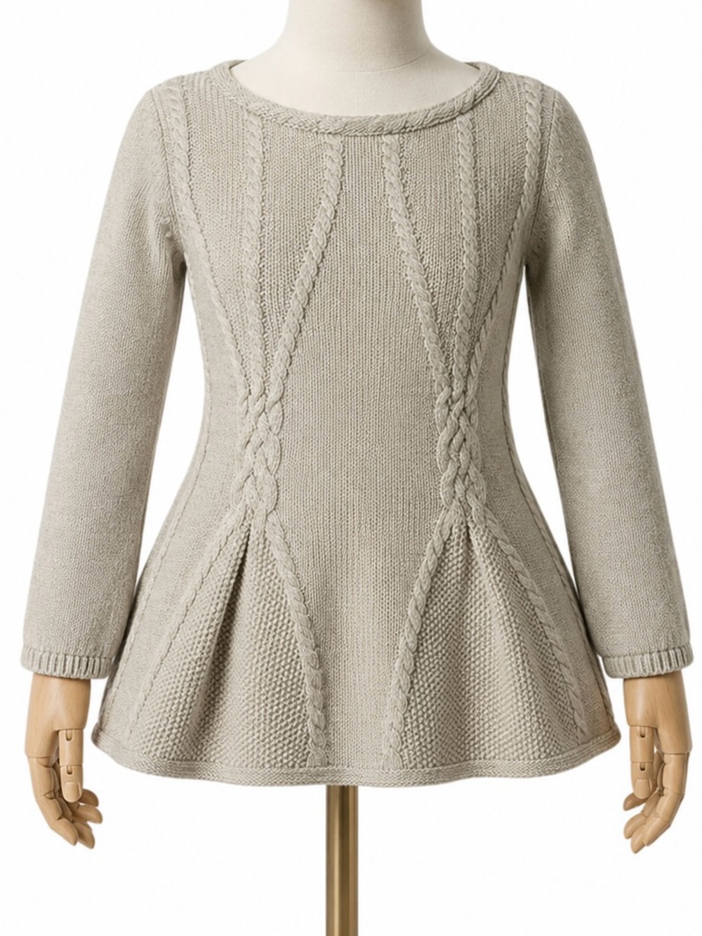 Greige Cable Knit Peplum Sweater Tunic S Beige Cottagecore Fall Boho